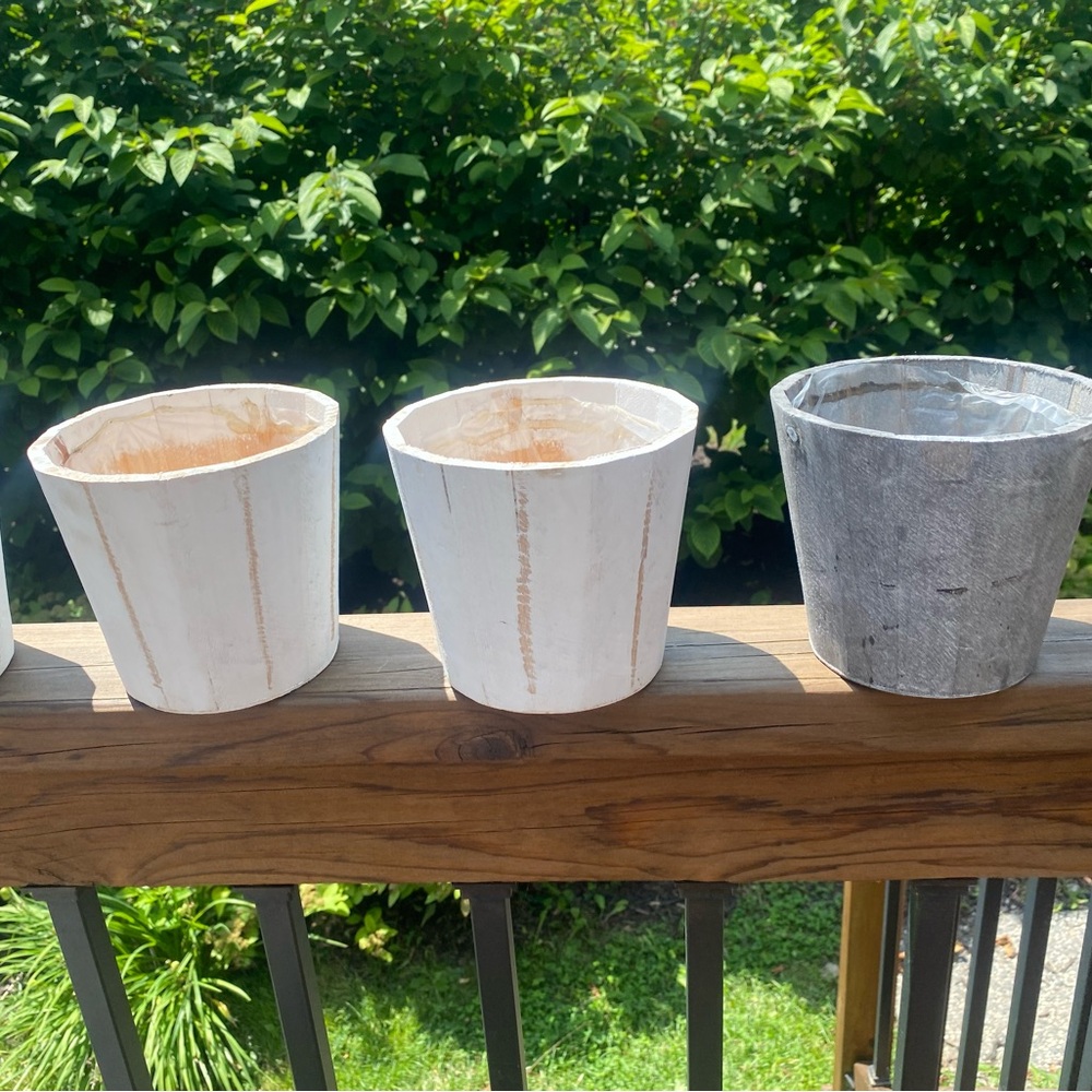 Set of 9 Rustic Wooden Planters in White and Brown - Picture 11 of 14